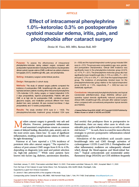 Thumbnail of Effects on Postoperative CME, Iritis, Pain, and Photophobia pdf