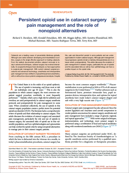 Thumbnail of The Role of Nonopioid Alternatives in Cataract Surgery Pain Management pdf